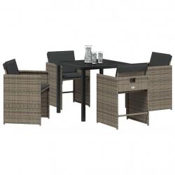 Ensemble de salle à manger de jardin 5 pièces avec coussins en rattan poly gris