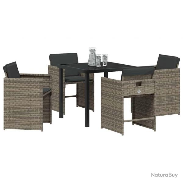 Ensemble de salle  manger de jardin 5 pices avec coussins en rattan poly gris