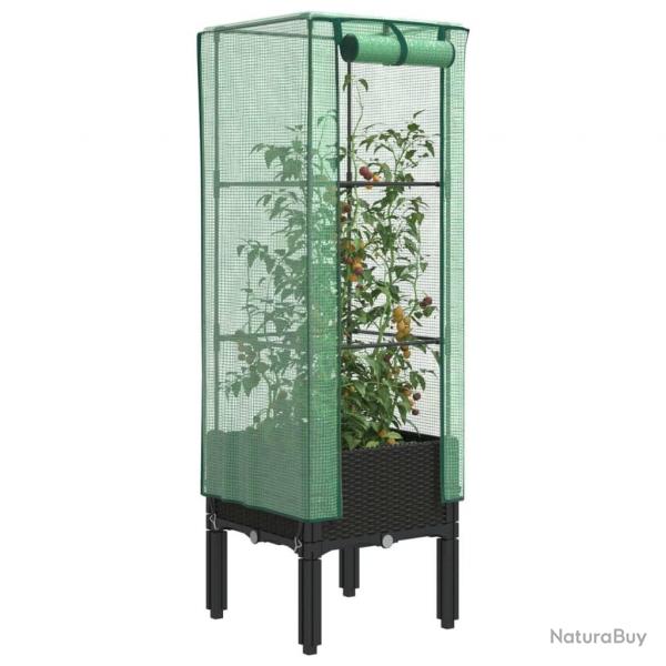 Jardinire surleve avec housse aspect rotin 40x40x140 cm