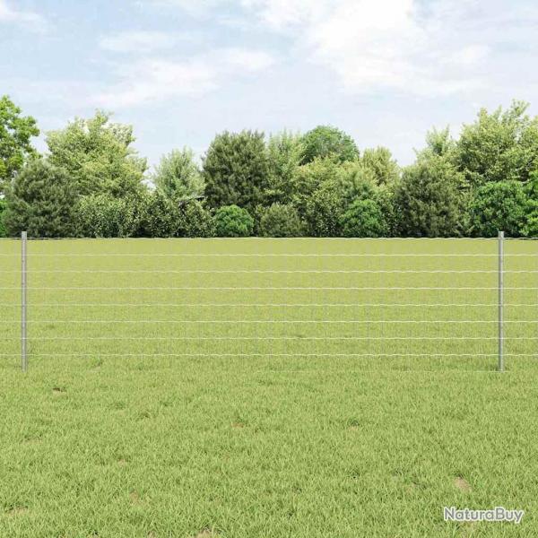 Clture Euro avec 22 poteaux U Argent 0,6x50 m en acier