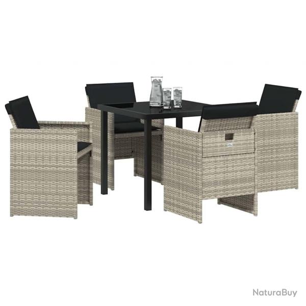Set de salle  manger de jardin 5 pices avec des coussins gris clair en poly rotin