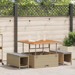 Set de Salle à Manger de Jardin 3 Pièces avec Coussins Beige en Rattan Poly et Acacia
