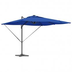 Parasol Cantilever Roma avec LEDs bleu azur - 286 x 285 x 270 cm, en aluminium.