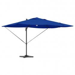 Parasol déporté Roma avec LED, bleu azur, 352x251x265 cm en aluminium.