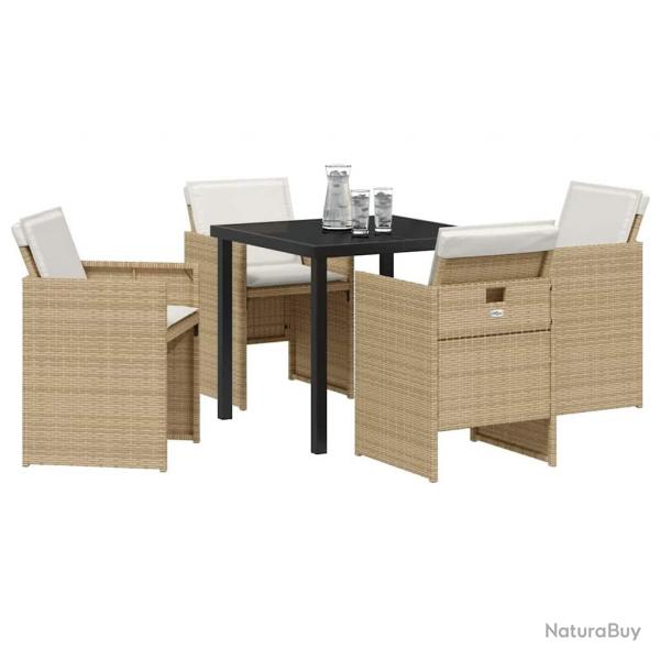 Ensemble de jardin 5 pices avec coussins beige en poly rotin