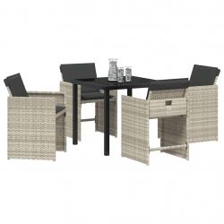 Set de salon de jardin 5 pièces avec coussins gris clair en poly rattan