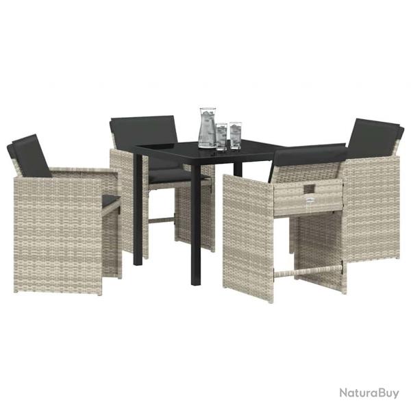 Set de salon de jardin 5 pices avec coussins gris clair en poly rattan