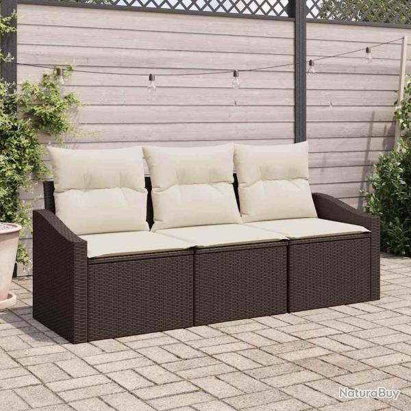 Ensemble de jardin 3 pices avec coussins marron en rotin synthtique