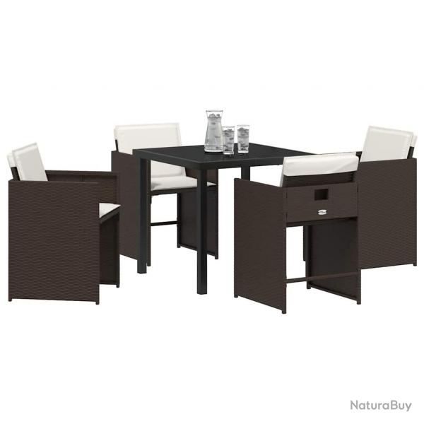 Ensemble de salle  manger de jardin 5 pices avec coussins en poly rotin brun