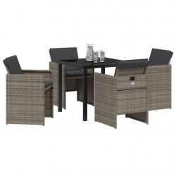 Ensemble de Salle à Manger de Jardin 5 Pièces avec Coussins Gris en Rattan Synthétique
