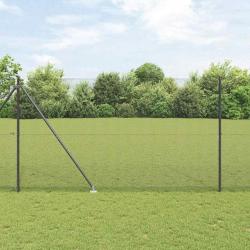 Clôture en fil soudé avec 13 piquets gris 1.6x25 m acier