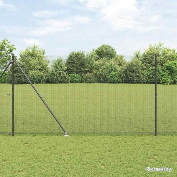 Clture en fil soud avec 13 piquets gris 1.6x25 m acier