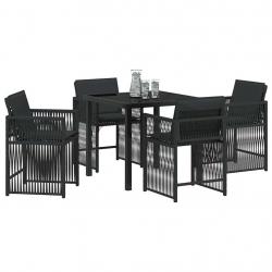 Ensemble de jardin 5 pièces avec coussins en poly rotin noir
