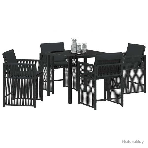 Ensemble de jardin 5 pices avec coussins en poly rotin noir