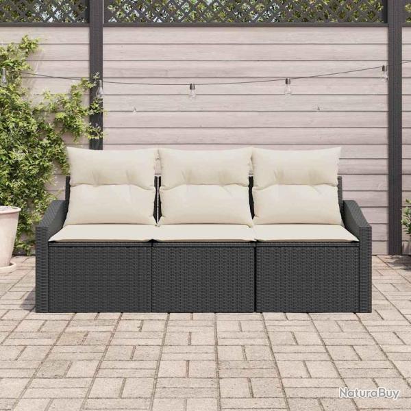 Ensemble de Salle  Manger de Jardin 3 Pices avec Coussins - Noir, Poly Rattan