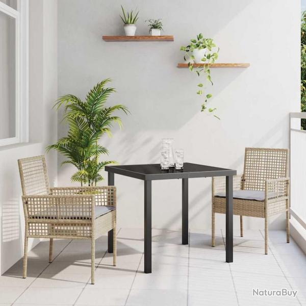 Ensemble de salle  manger de jardin 3 pices avec coussins en rattan poly beige