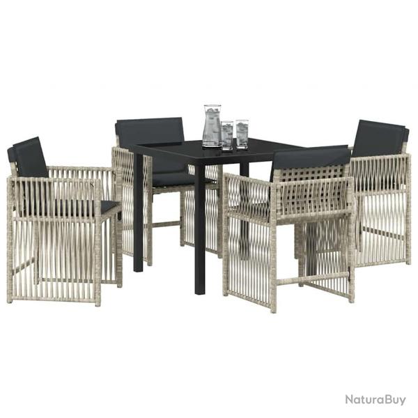 Ensemble de jardin de 5 pices avec coussins en poly rotin gris clair