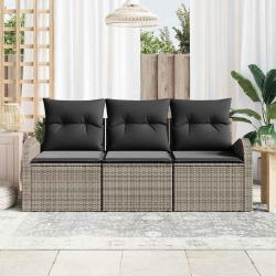 Ensemble de canapé de jardin de 3 pièces avec coussins gris poly rotin