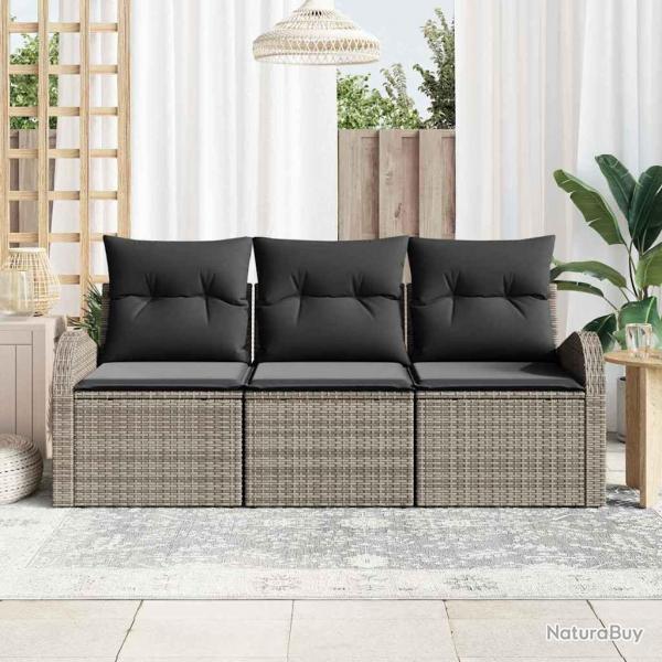Ensemble de canap de jardin de 3 pices avec coussins gris poly rotin