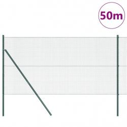 Clôture en fil soudé avec 13 poteaux verte 1.2x50 m acier