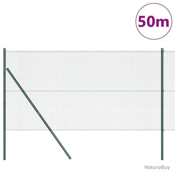 Clture en fil soud avec 13 poteaux verte 1.2x50 m acier