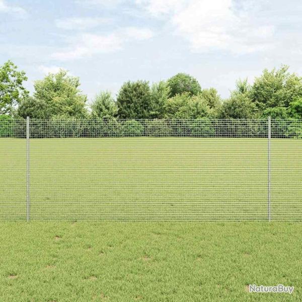 Clture en fil soud avec 44 poteaux en U Argent 1x50 m Acier