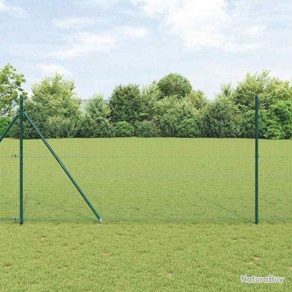 Clture en Fil Soud avec 13 Poteaux Pointus Verts 1,5x25 m Acier