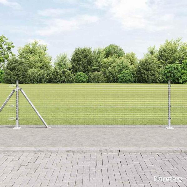 Clture en Fil Soud avec 7 poteaux flanchs 0.6x10 m Acier Galvanis