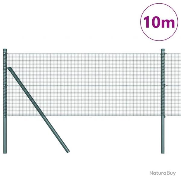 Clture en fil soud avec 7 poteaux verts 0,4x10 m en acier