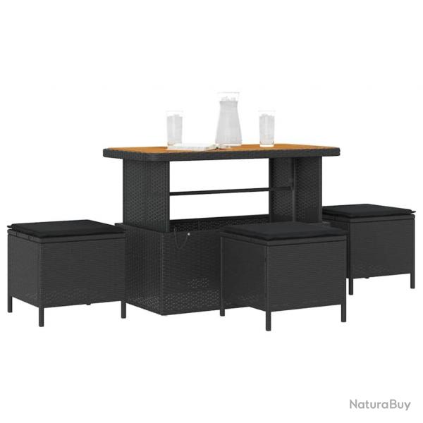 Ensemble de salle  manger de jardin 4 pices avec coussins noirs en poly rotin et acacia