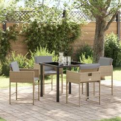 Set de mobilier de jardin 5 pièces avec coussins beiges en poly rotin