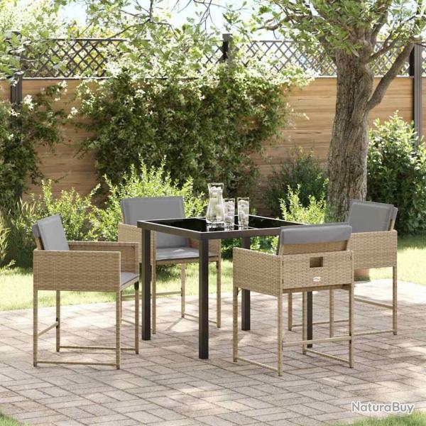 Set de mobilier de jardin 5 pices avec coussins beiges en poly rotin
