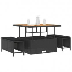 Ensemble de salle à manger jardin 3 pièces avec coussins noir poly rotin acacia