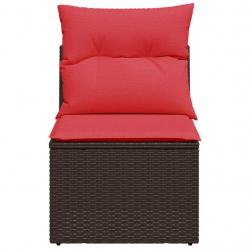 Fauteuil de jardin sans accoudoirs avec coussins en rattan poly brun.