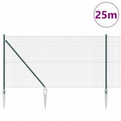 Clôture en fil soudé avec 13 piquets verts 1,2x25 m en acier