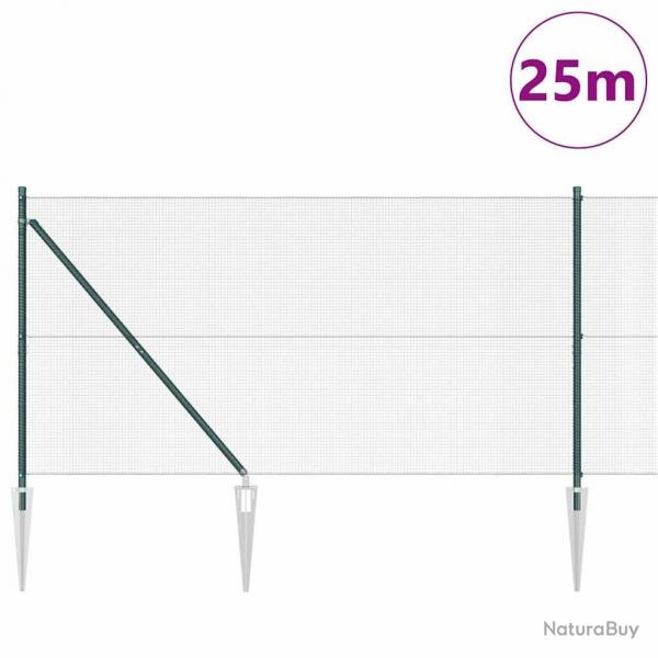 Clture en fil soud avec 13 piquets verts 1,2x25 m en acier