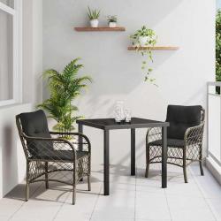 Set de salle à manger de jardin 3 pièces avec coussins gris en rotin synthétique.
