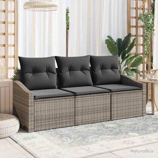 Ensemble de jardin 3 pices avec coussins gris en rotin synthtique.