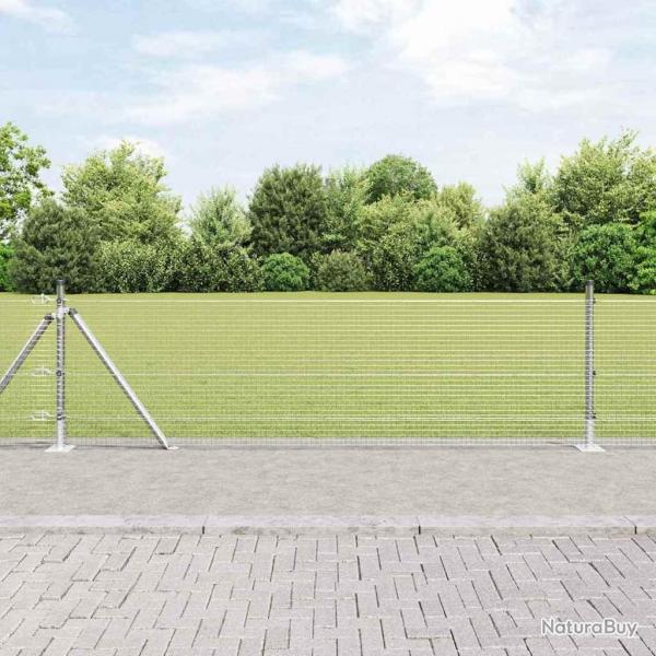 Clture en fil soud avec 7 poteaux flanqus 0.6x10 m Acier galvanis