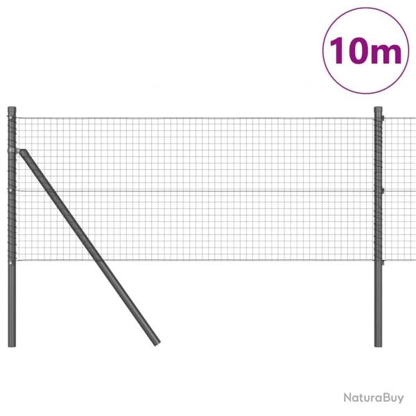 Clture en fil soud avec 7 poteaux gris 0,4x10 m en acier