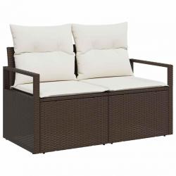 Canapé de jardin 3 pièces avec coussins marron en rotin synthétique