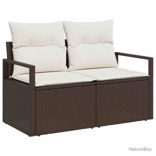 Canap de jardin 3 pices avec coussins marron en rotin synthtique