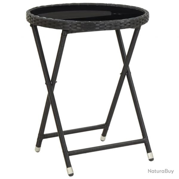 Table  th Noir 60 cm Rsine tresse et verre tremp