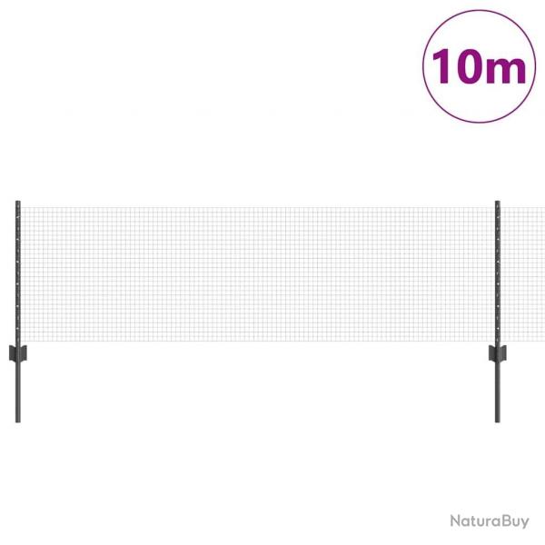 Clture en fil soud avec 5 poteaux en U Gris 0.6x10 m Acier