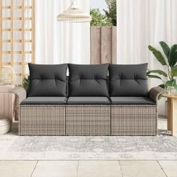 Ensemble de canapé de jardin de 3 pièces avec coussins gris en poly rattan