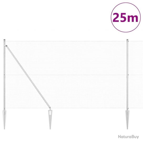 Clture en Fil Soud avec 13 Piquets en Pointe 1,5 x 25 m Acier Galvanis