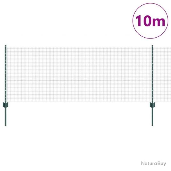 Clture en fil soud avec 5 poteaux en U Vert 0.8x10 m Acier