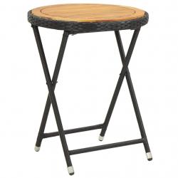 Table à thé Noir 60 cm Résine tressée et bois d'acacia solide