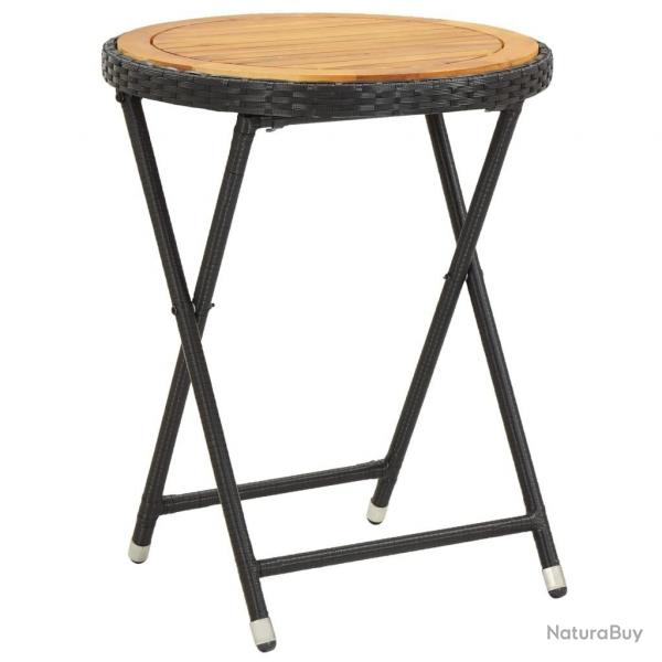Table  th Noir 60 cm Rsine tresse et bois d'acacia solide