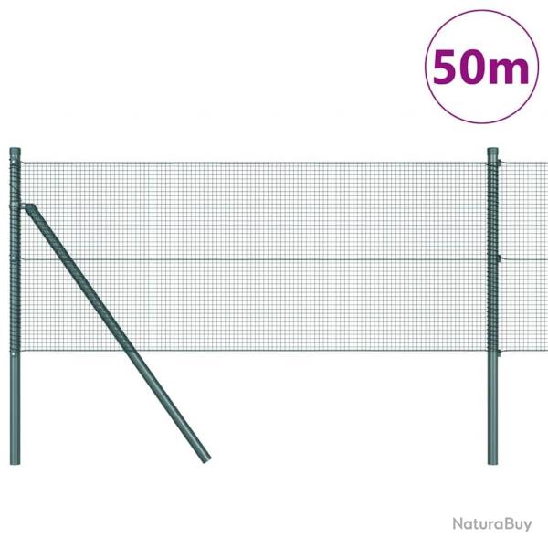 Clture en fil soud avec 13 poteaux verte 0,8x50 m acier